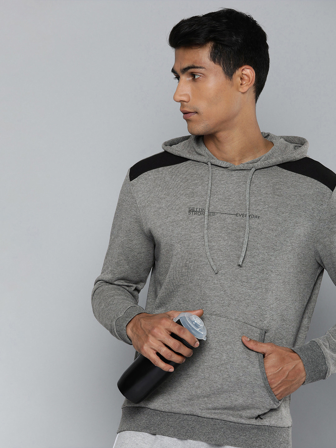 

HRX by Hrithik Roshan Men Charcoal Typography Printed Hooded Sweatshirt