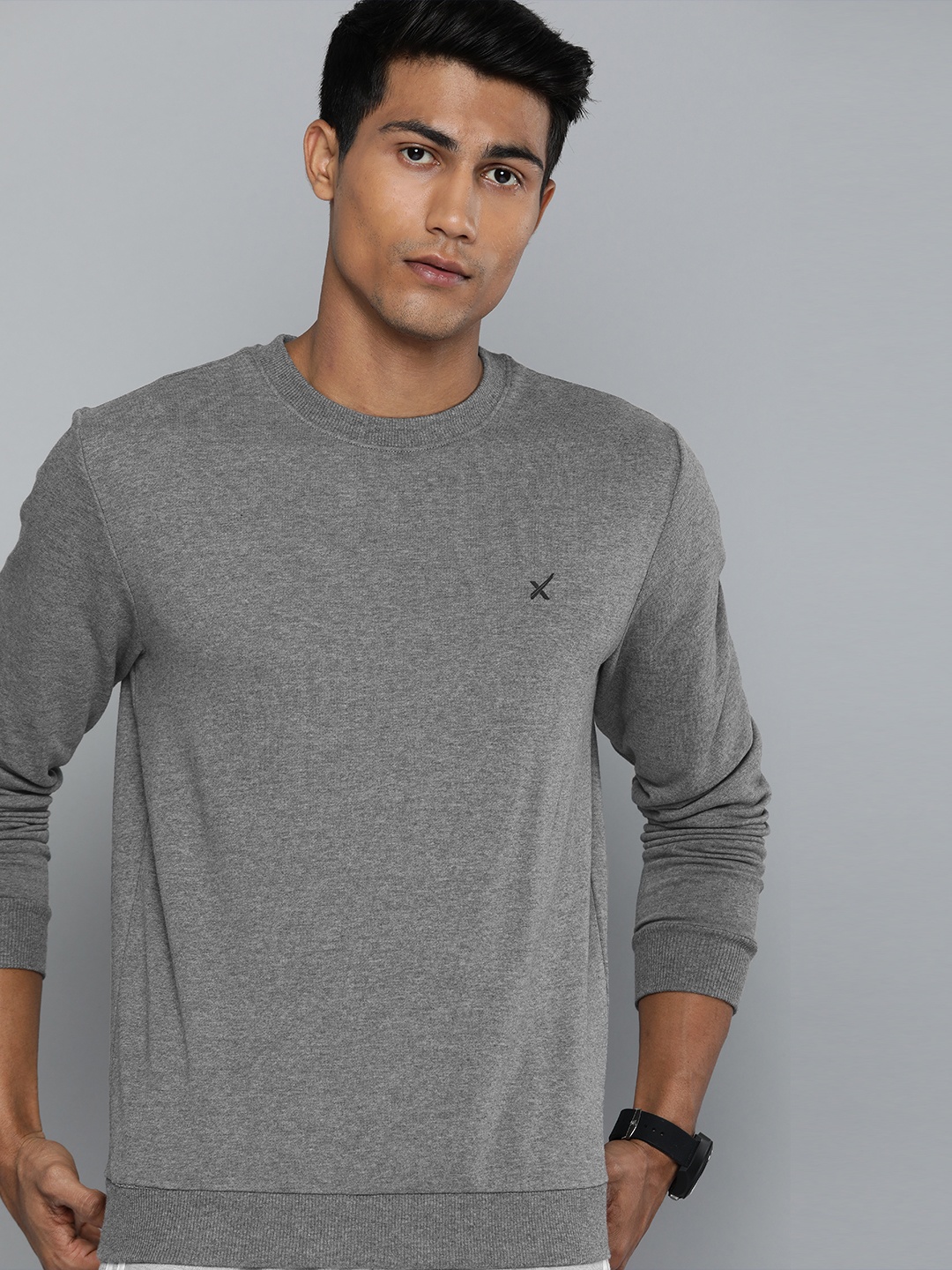 

HRX by Hrithik Roshan Men Grey Melange Solid Sweatshirt