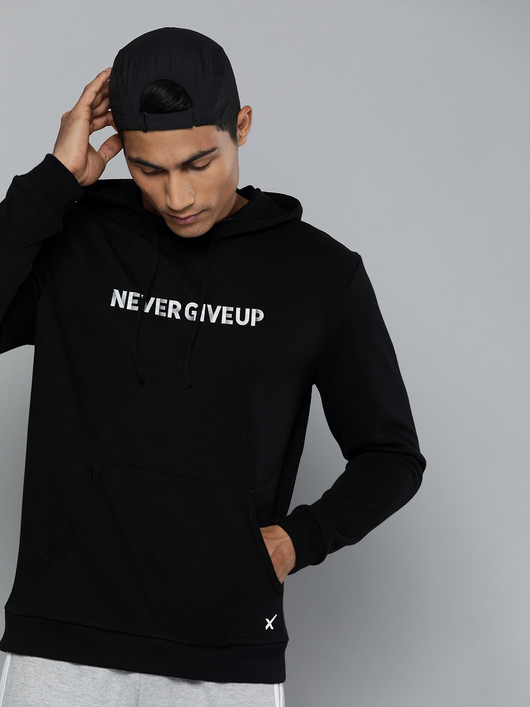 

HRX by Hrithik Roshan Men Black Typography Printed Hooded Sweatshirt