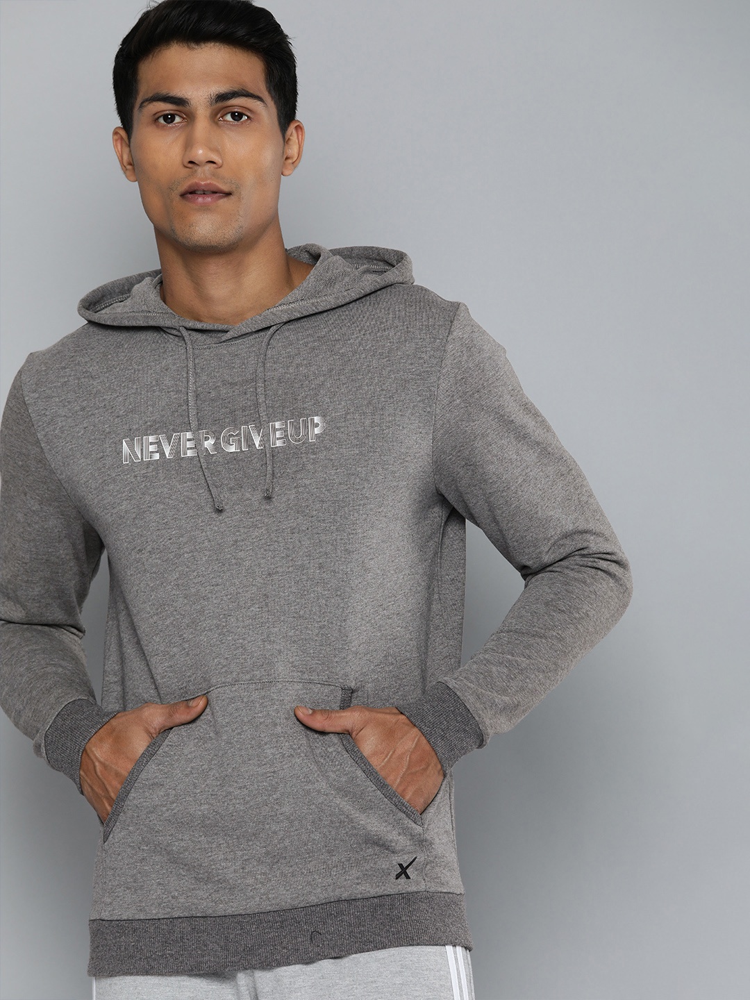 

HRX by Hrithik Roshan Men Charcoal Typography Printed Hooded Sweatshirt