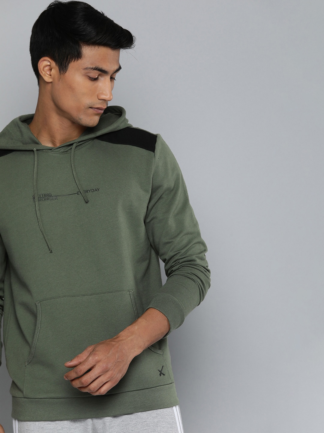 

HRX by Hrithik Roshan Men Olive Green Typography Printed Hooded Sweatshirt