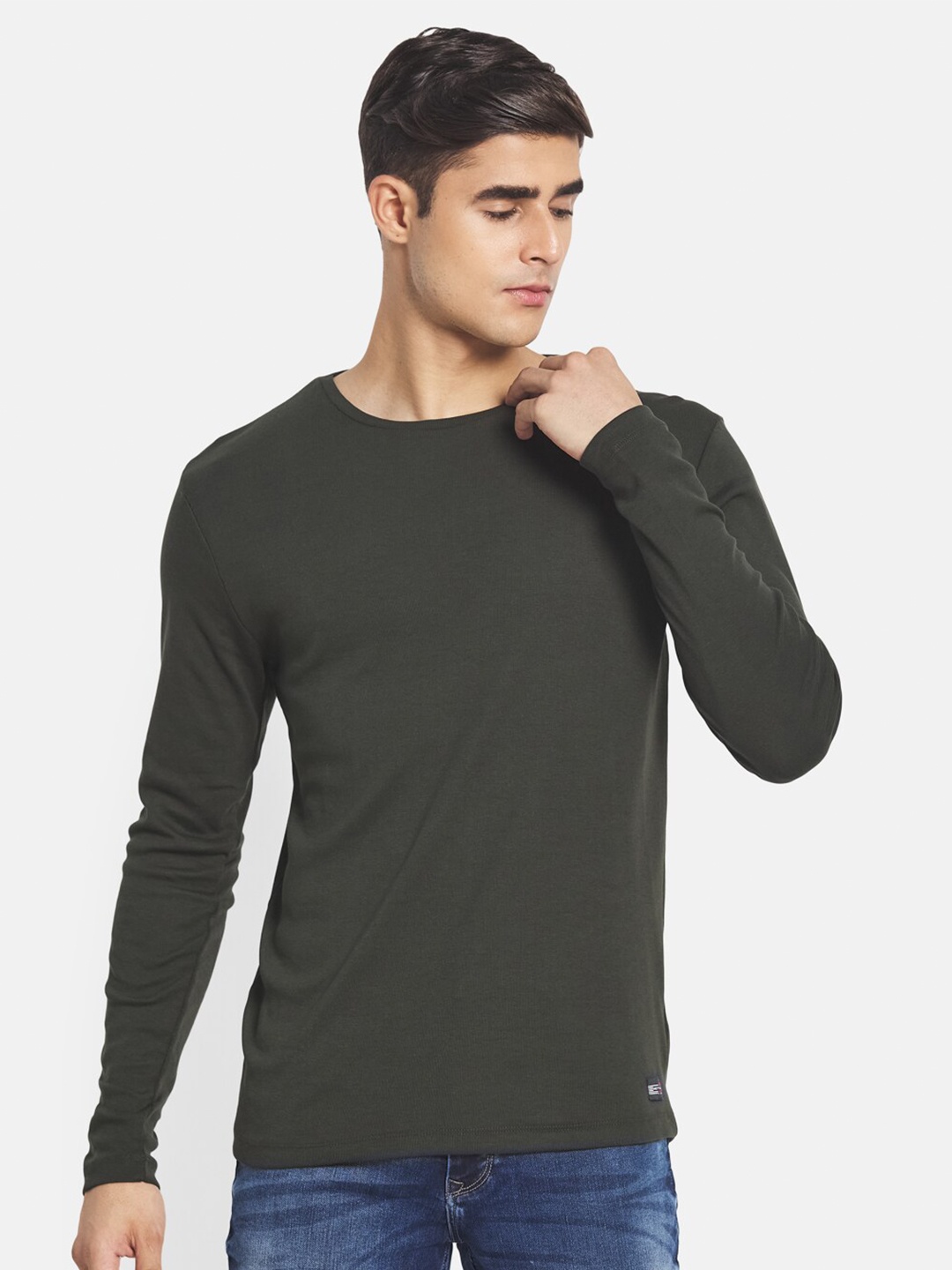 

METTLE Men Olive Green Cotton T-shirt