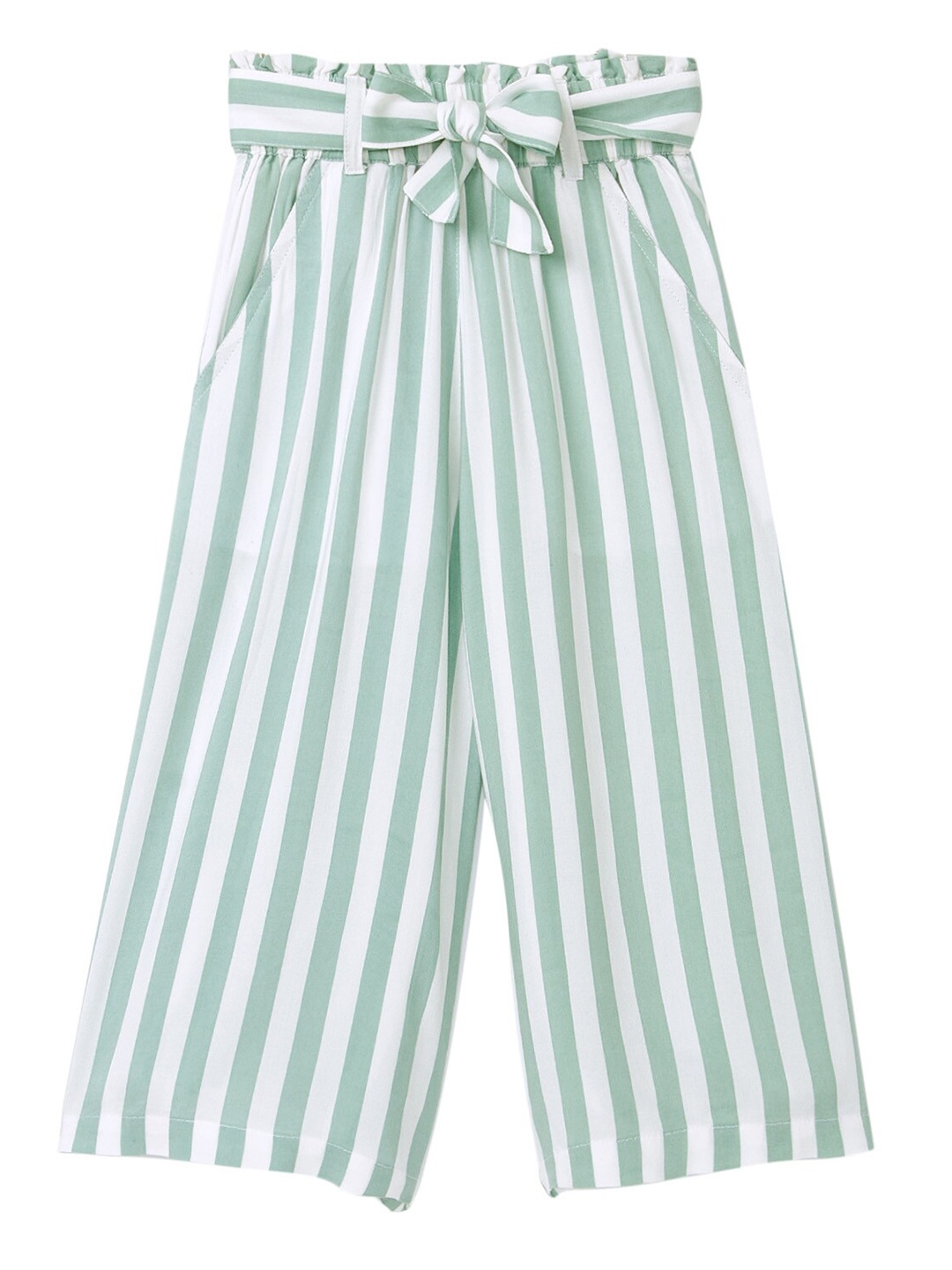 

Cub McPaws Girls White & Green Striped Palazzos