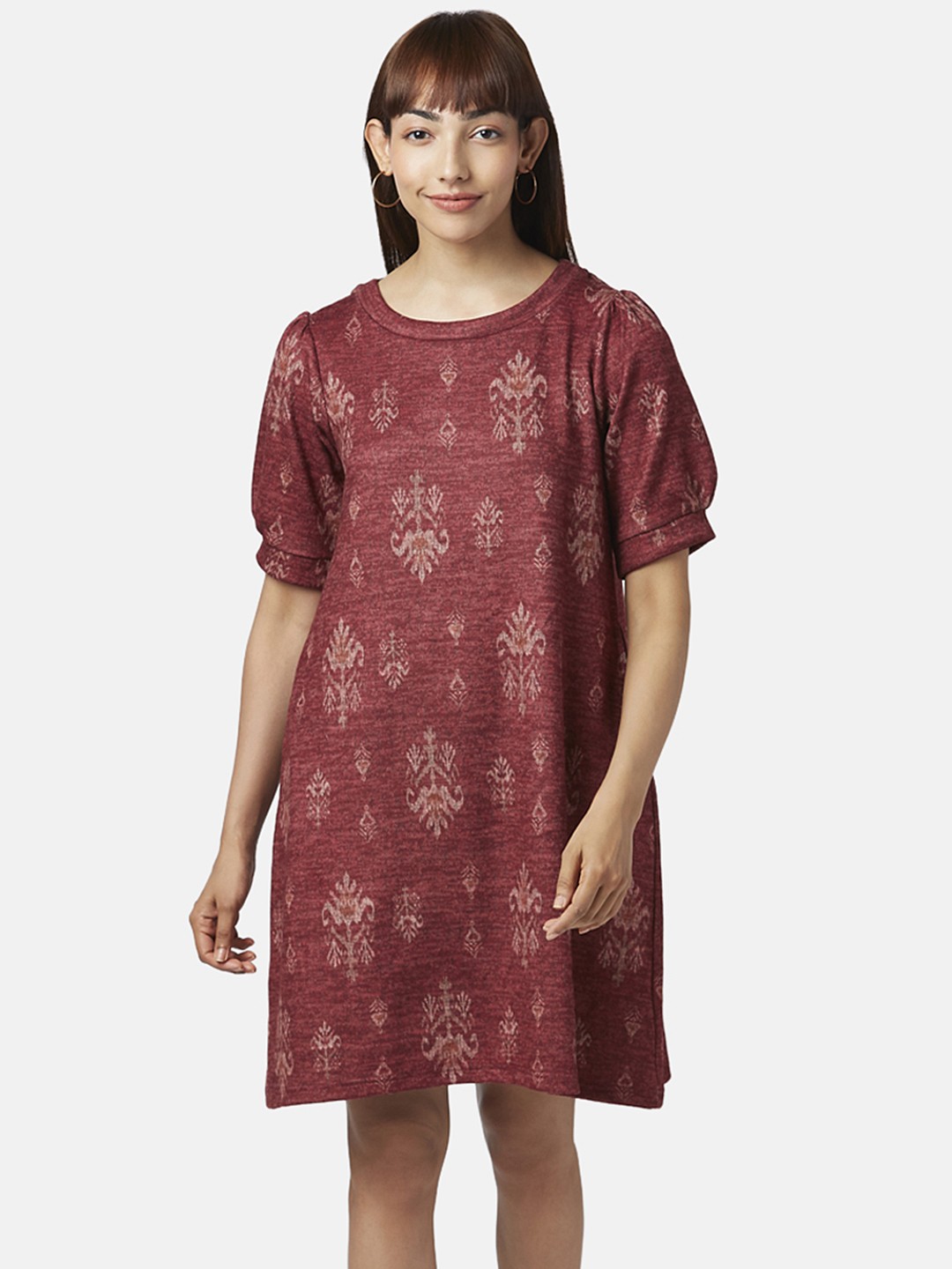 

AKKRITI BY PANTALOONS Women Maroon Ethnic Printed A-Line Dress