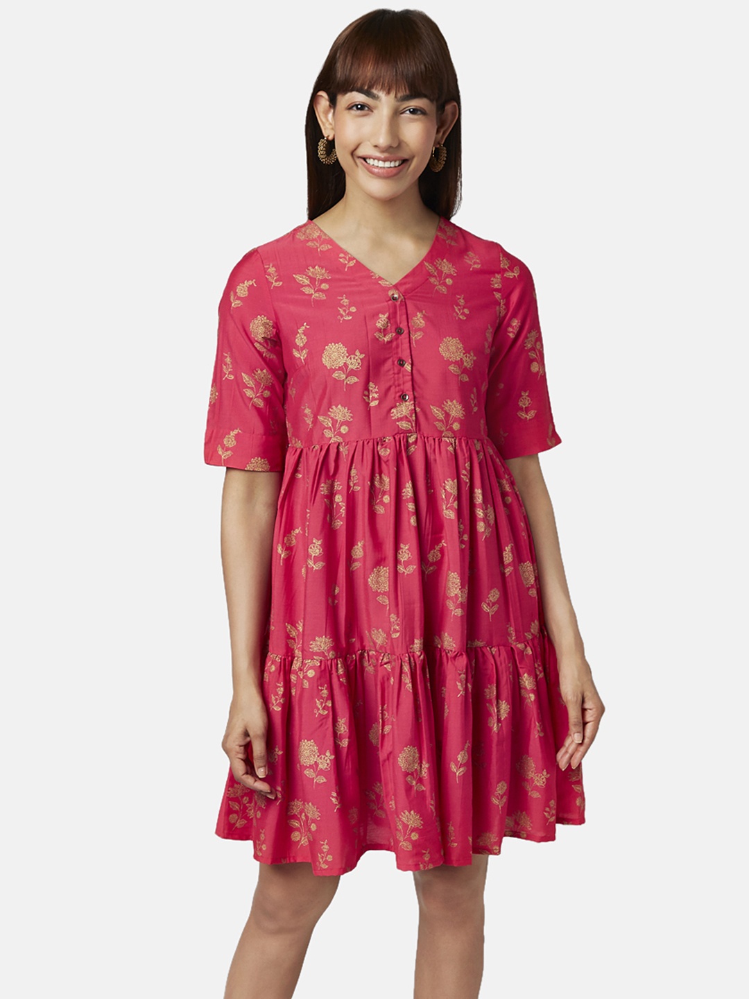 

AKKRITI BY PANTALOONS Women Pink Floral Printed Fit & Flare Dress
