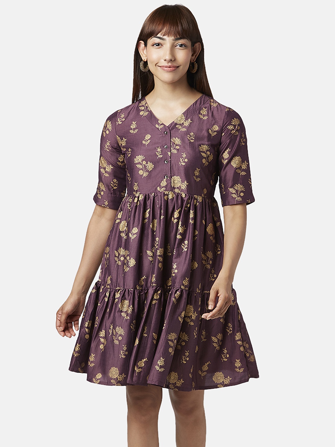 

AKKRITI BY PANTALOONS Women Maroon Floral Printed Fit & Flare Dress