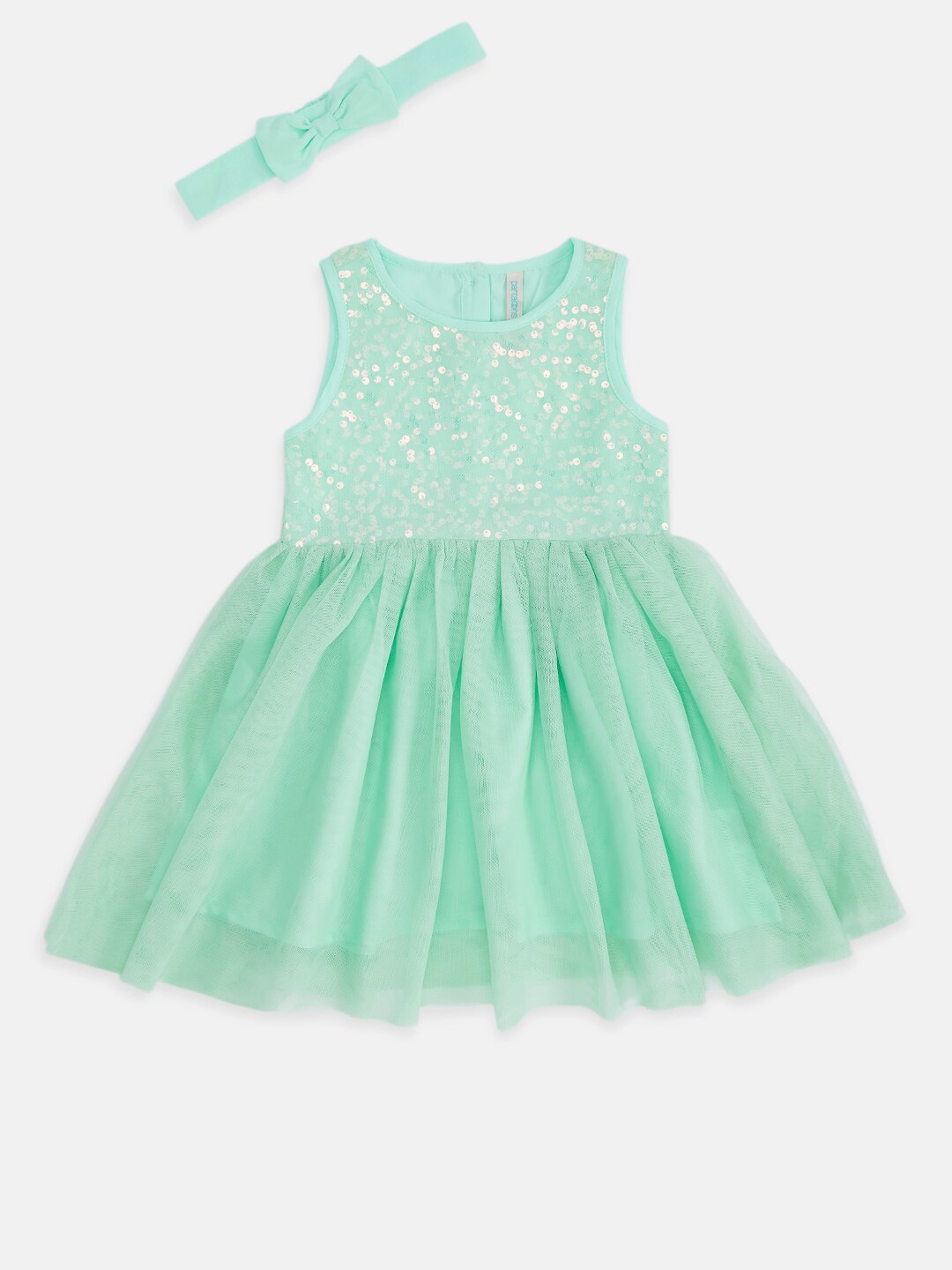 

Pantaloons Baby Girls Green Sequined Embellished Net Dress