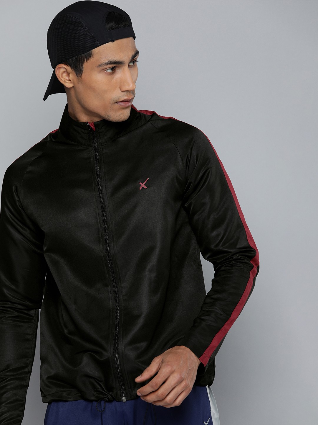 

HRX by Hrithik Roshan Men Black Red Lightweight Open Front Jacket