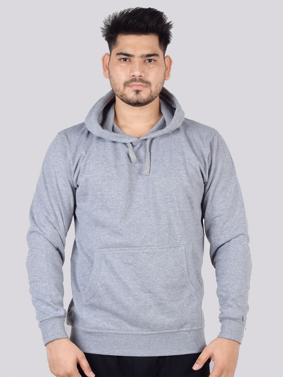 

TEEMOODS Men Grey Melange Hooded Cotton Sweatshirt
