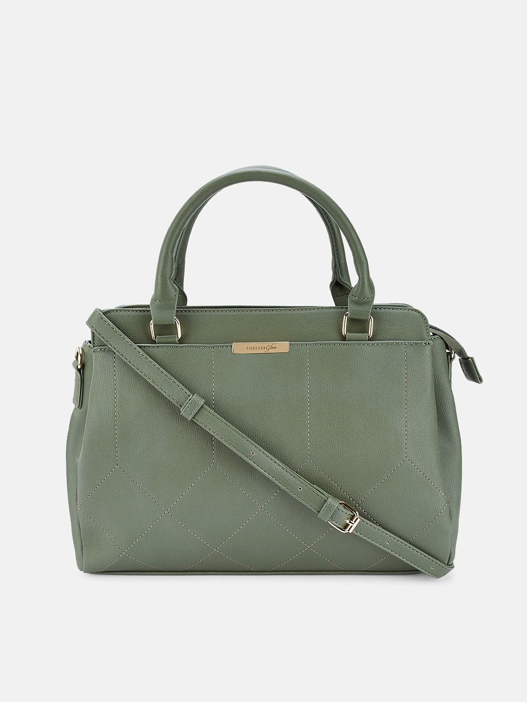 

Forever Glam by Pantaloons Green Geometric Textured PU Swagger Handheld Bag