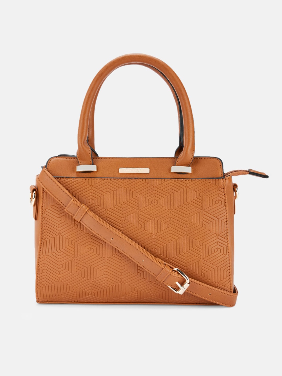 

Forever Glam by Pantaloons Tan Textured Structured Handheld Bag with Cut Work