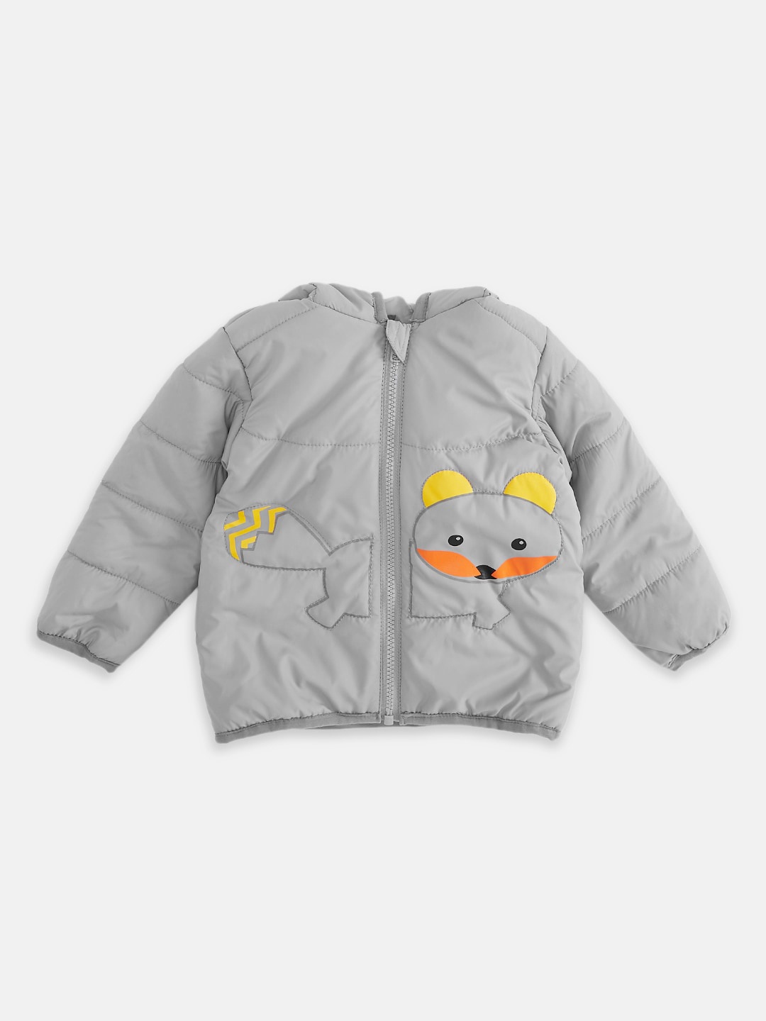 

Pantaloons Baby Boys Grey Puffer Jacket with Patchwork