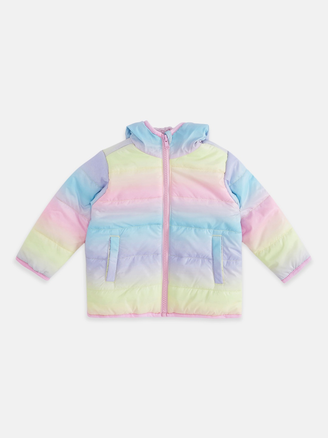 

Pantaloons Baby Girls Pink & Blue Colourblocked Hooded Padded Jacket