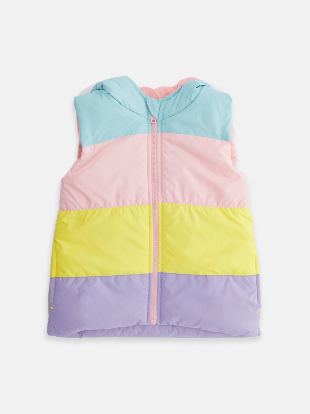 

Pantaloons Baby Girls Multicoloured Colourblocked Hooded Puffer Jacket, Multi