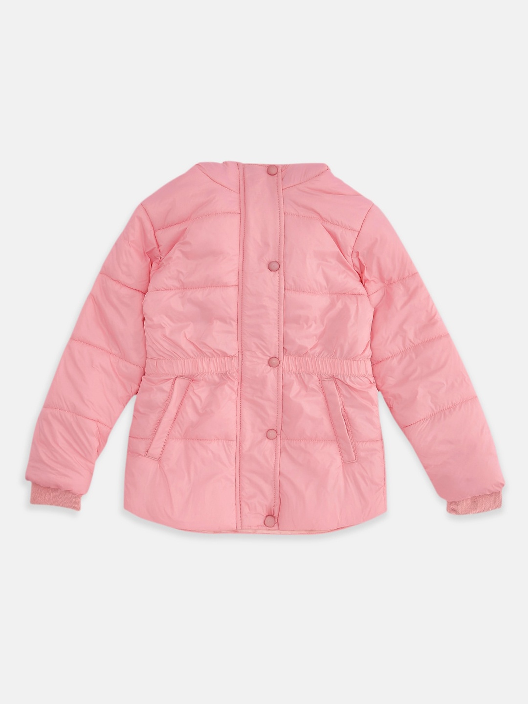 

Pantaloons Junior Girls Peach-Coloured Striped Puffer Jacket