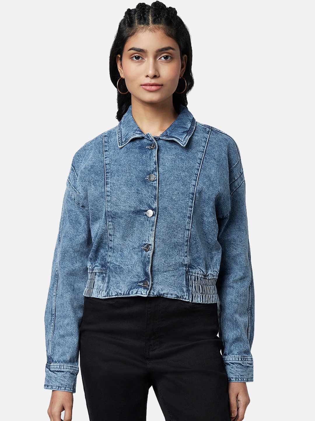 

SF JEANS by Pantaloons Women Blue Washed Crop Denim Jacket