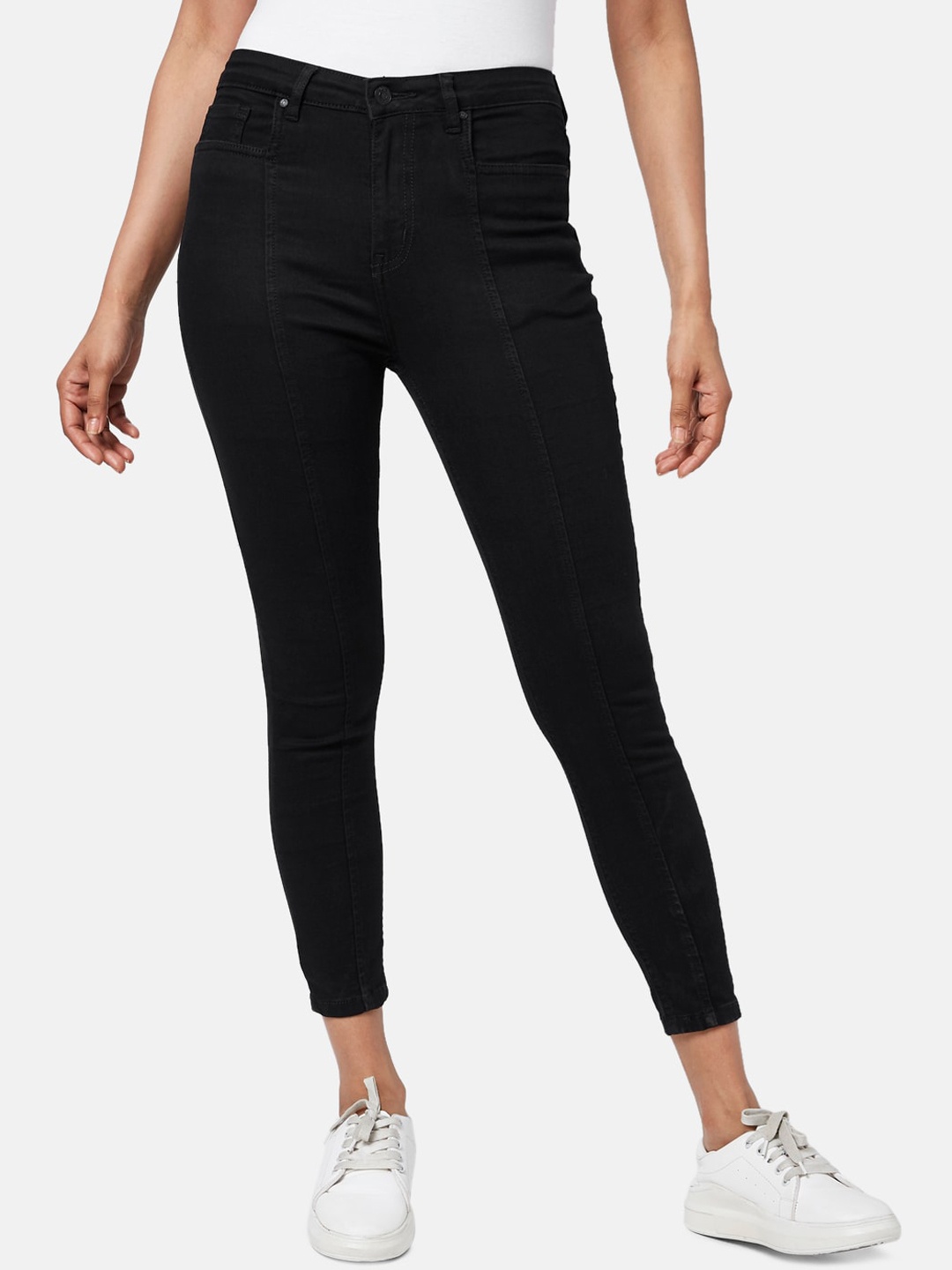 

People Women Black Skinny Fit Cotton Jeans