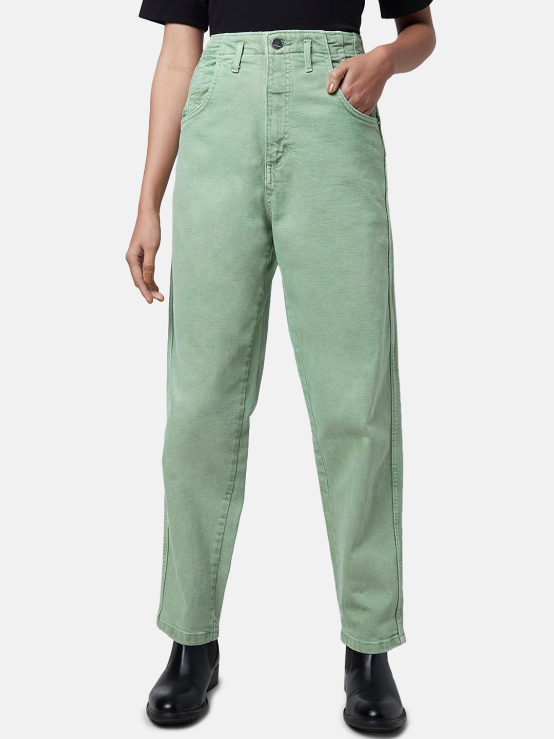 

SF JEANS by Pantaloons Women Green High-Rise Mom Fit Clean Look Cotton Jeans