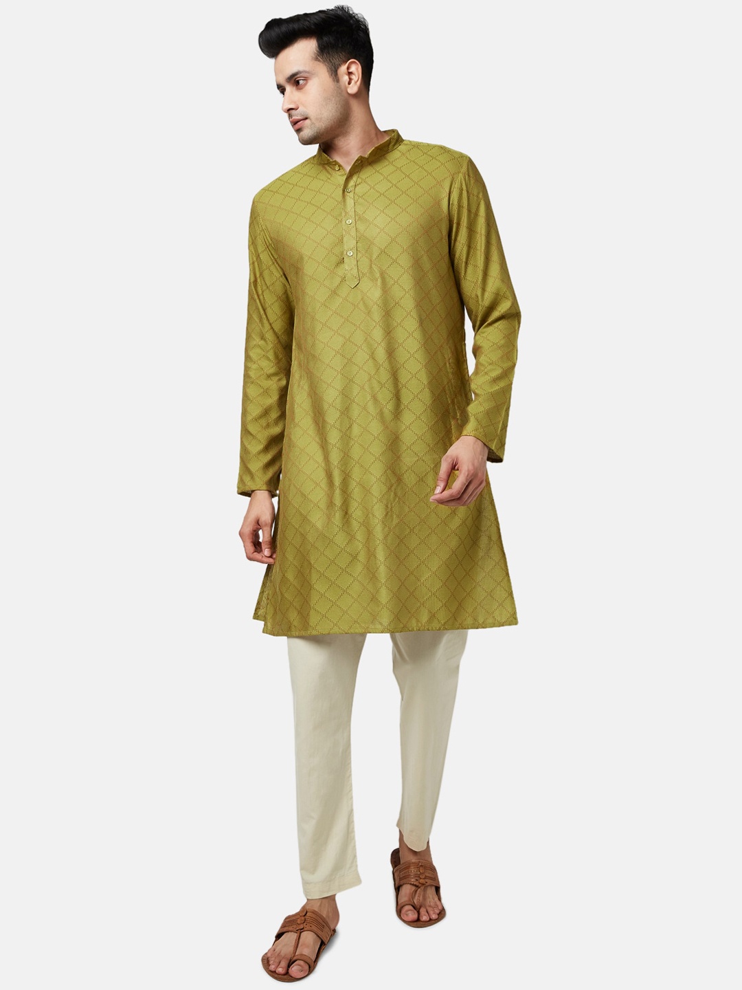 

indus route by Pantaloons Men Olive Green Kurta