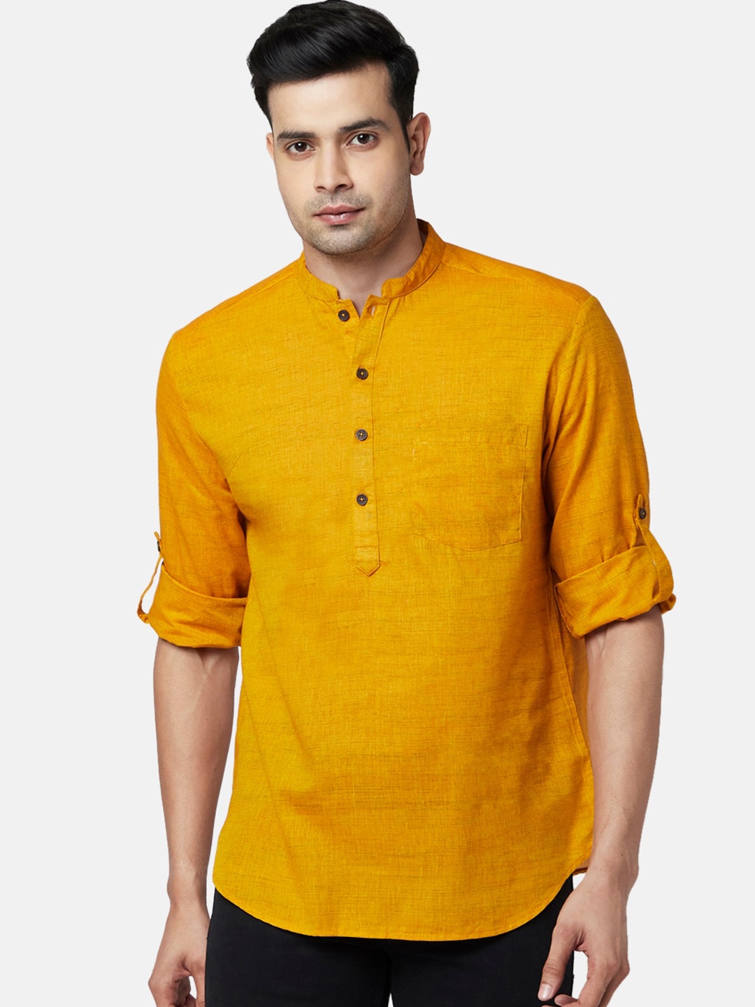 

indus route by Pantaloons Men Mustard Yellow Kurta