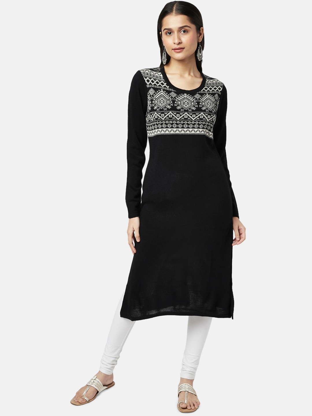 RANGMANCH BY PANTALOONS Women Black Solid Yoke Design Straight Fit Kurta