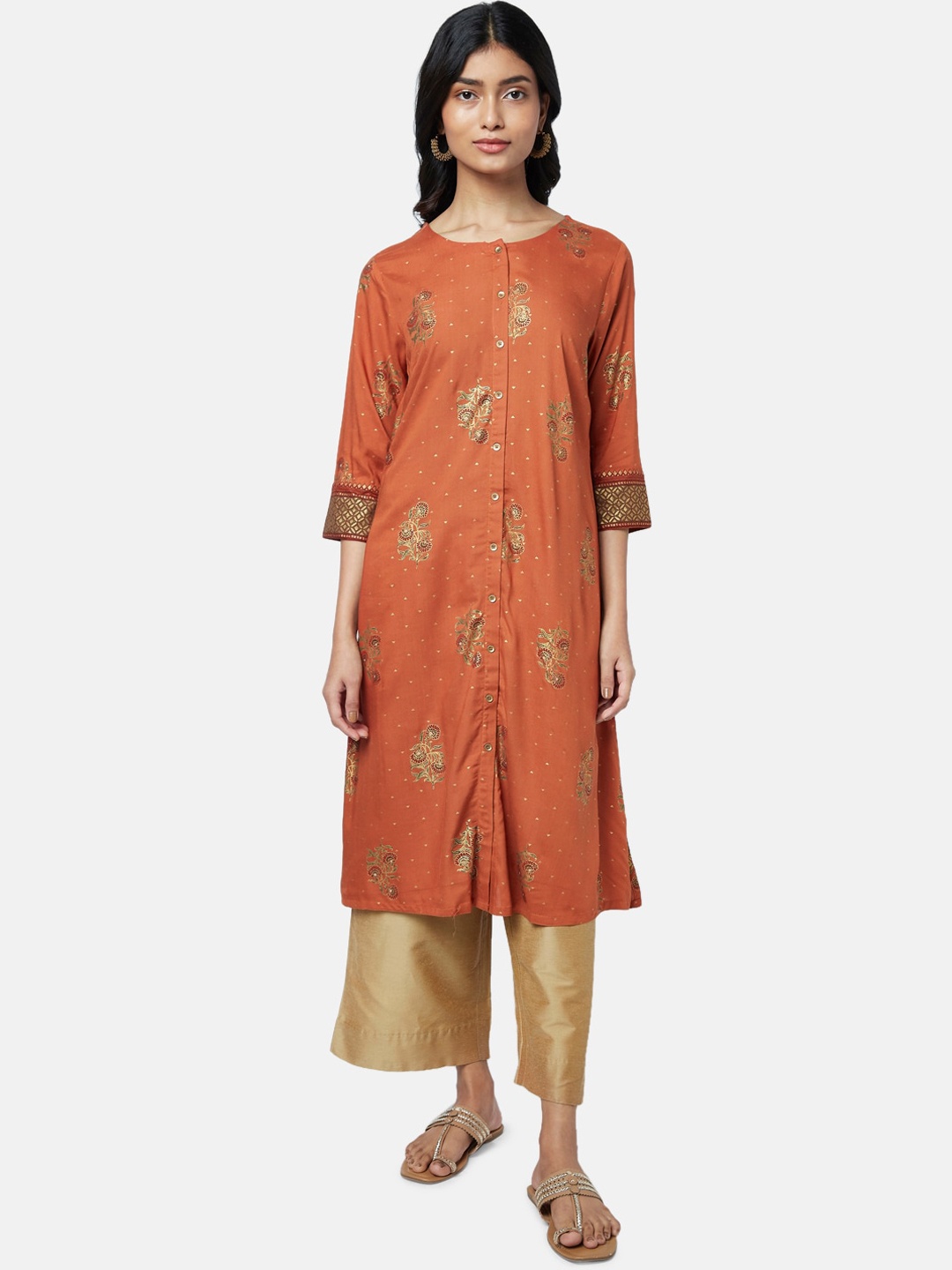 

RANGMANCH BY PANTALOONS Women Orange Ethnic Motifs Printed Multiple Slit Kurta