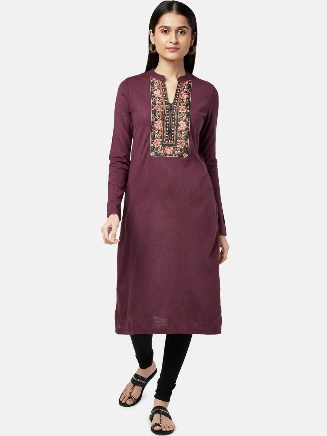 

RANGMANCH BY PANTALOONS Women Purple Solid Yoke Design Straight Fit Kurta