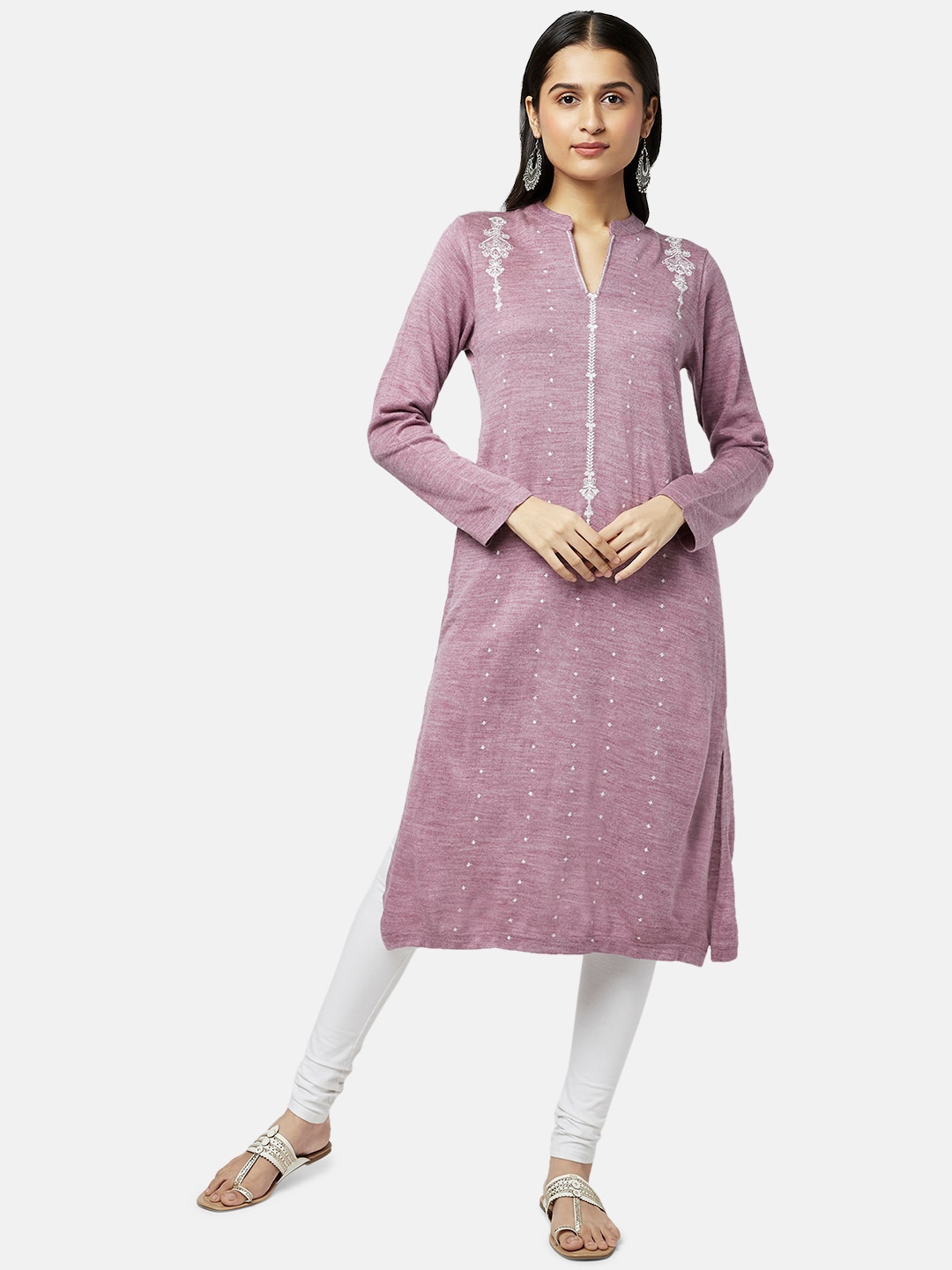 

RANGMANCH BY PANTALOONS Women Mauve Ethnic Motifs Woven Straight Fit Kurta