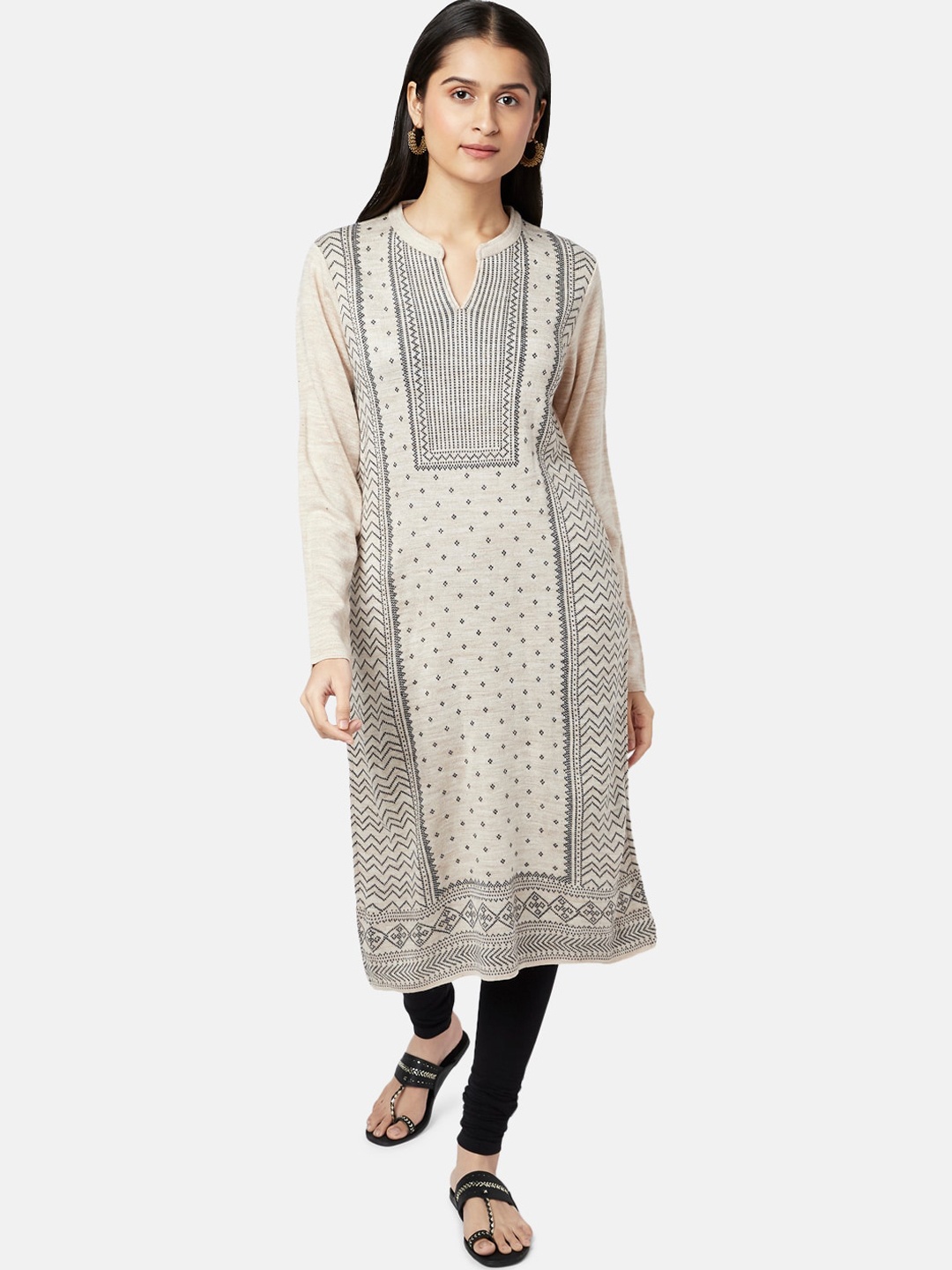 

RANGMANCH BY PANTALOONS Women Off White Geometric Woven Design Straight Fit Kurta