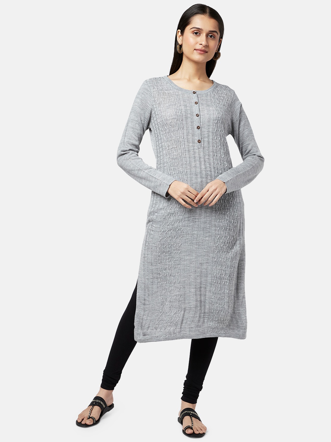 

RANGMANCH BY PANTALOONS Women Grey Abstract Woven Design Straight Fit Kurta