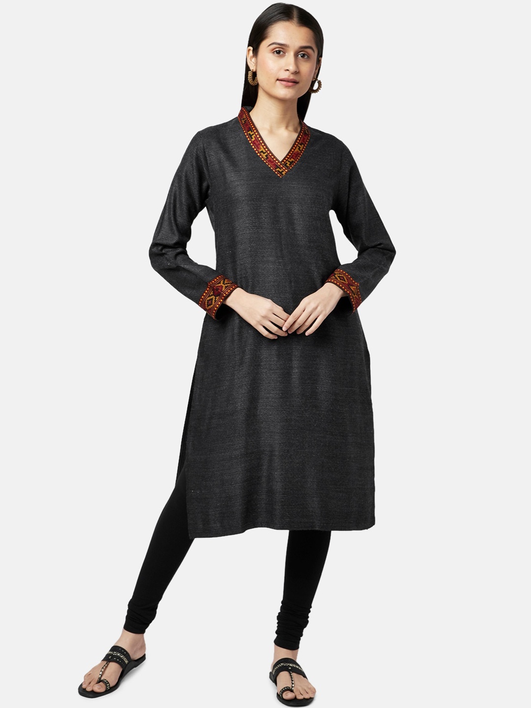 

RANGMANCH BY PANTALOONS Women Charcoal Thread Work Kurta
