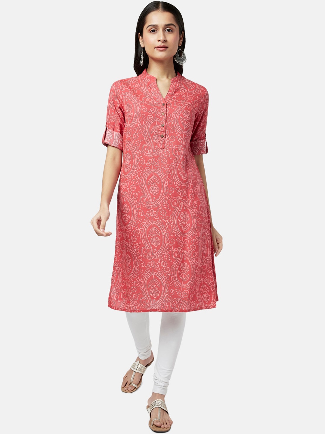 

RANGMANCH BY PANTALOONS Women Coral Bandhani Printed Kurta