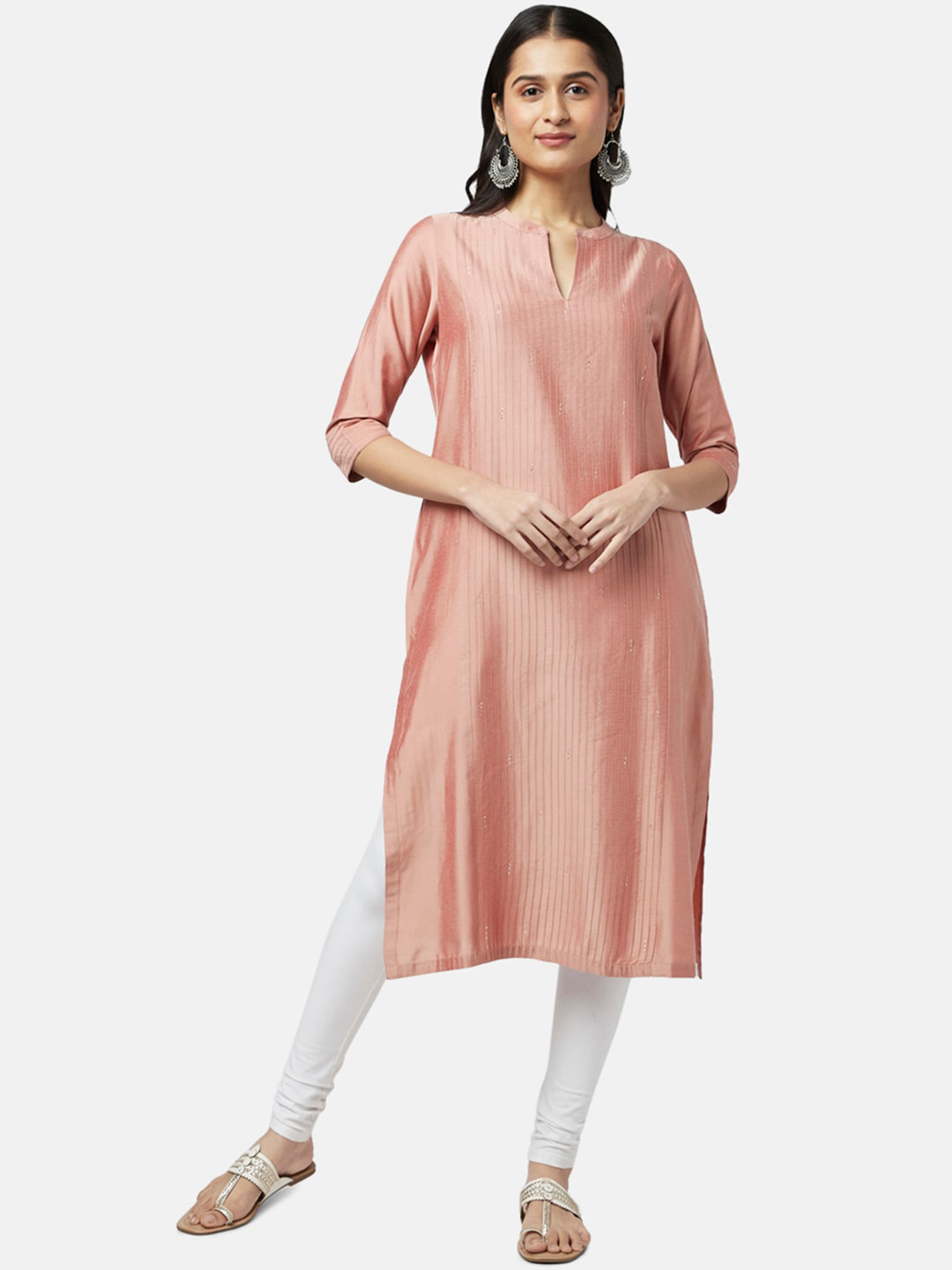 

RANGMANCH BY PANTALOONS Women Peach-Coloured Thread Work Kurta