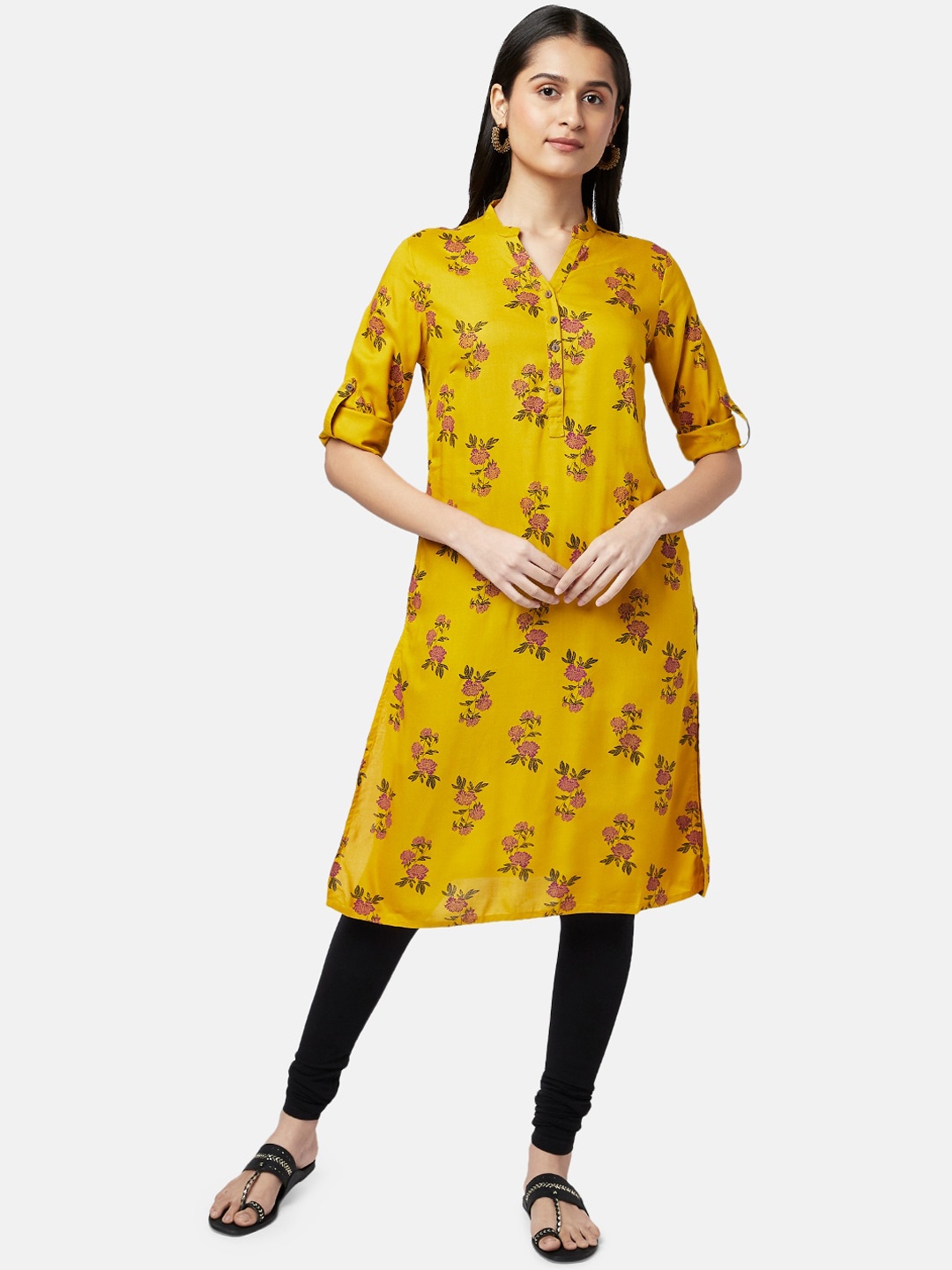 

RANGMANCH BY PANTALOONS Women Yellow Floral Printed Pathani Kurta