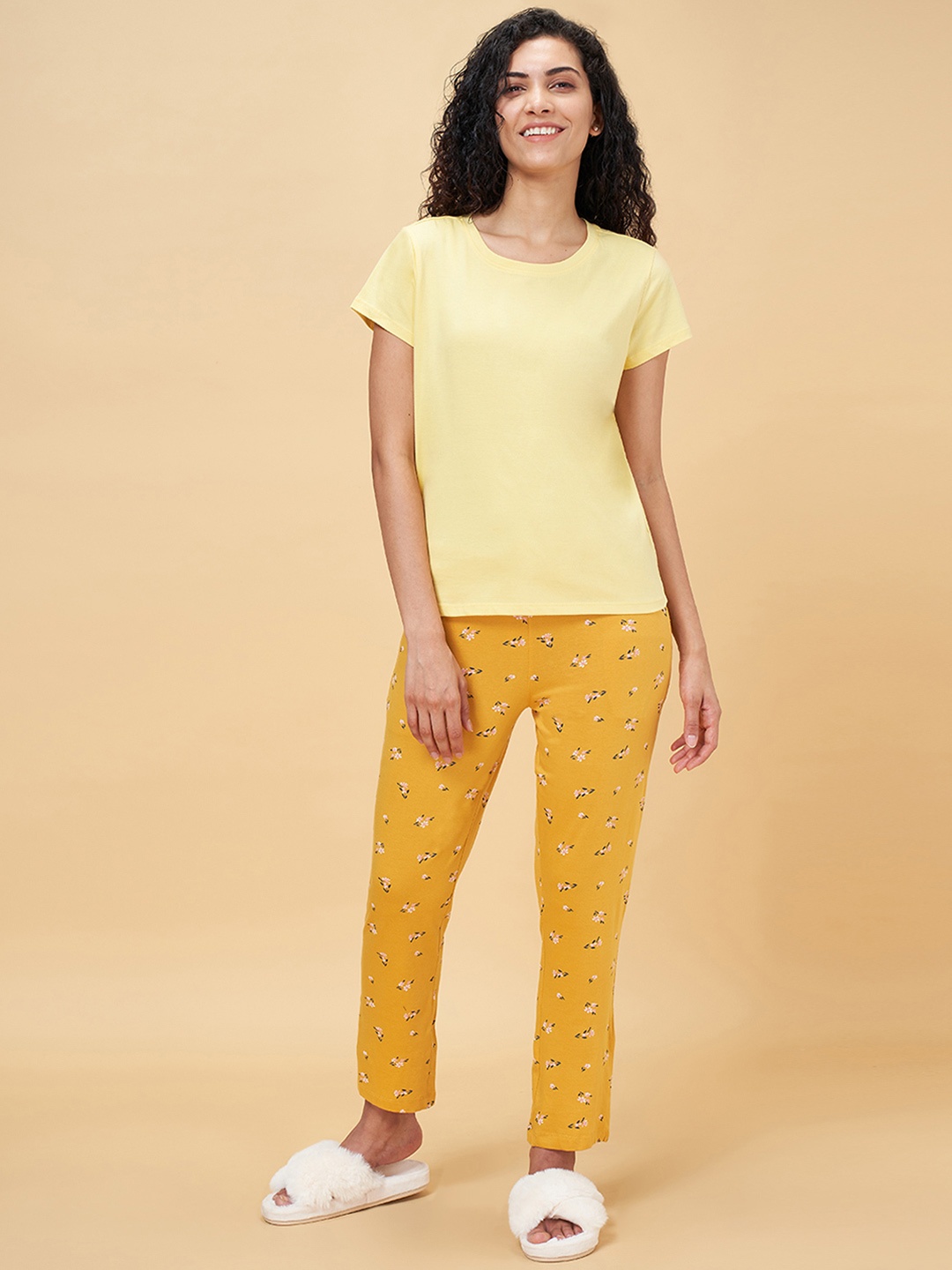 

Dreamz by Pantaloons Women Yellow & Mustard Yellow Pure Cotton Night suit 8905685471225