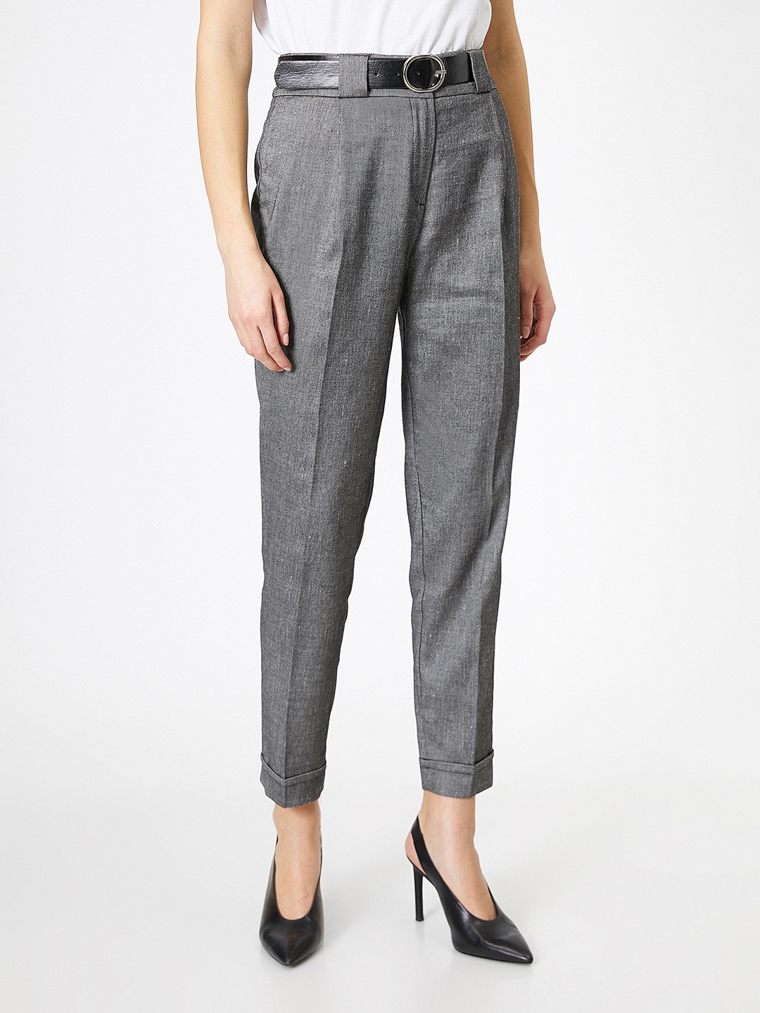 

Koton Women Grey Solid Formal Trousers