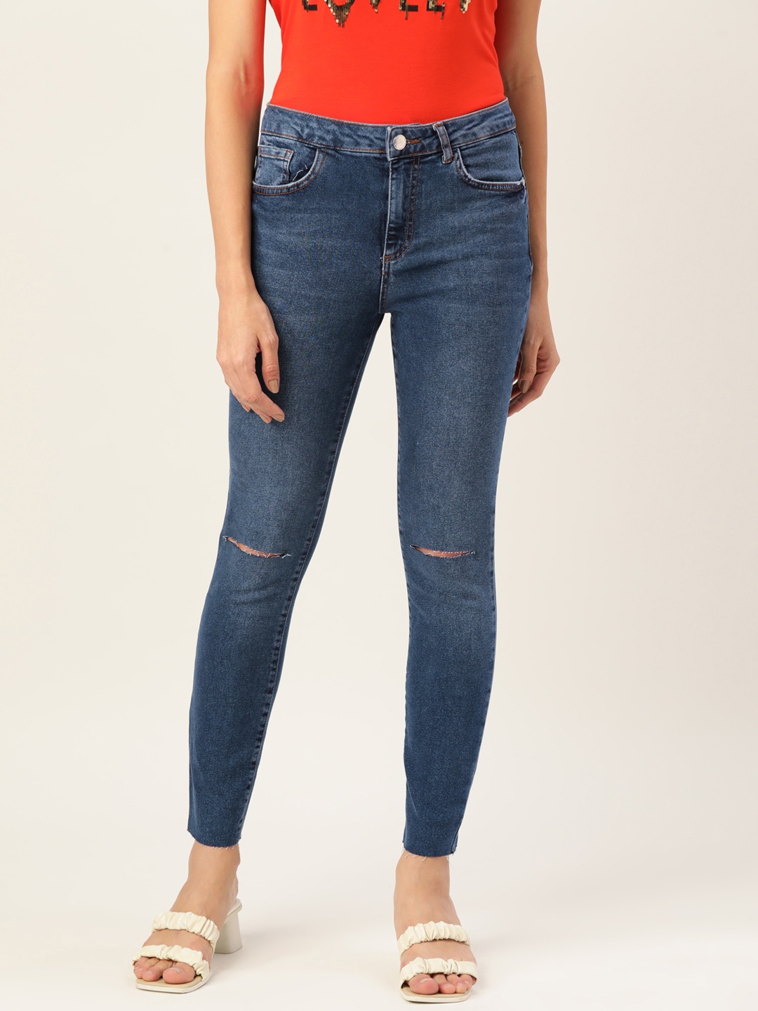 

Koton Women Navy Blue Skinny Fit Slash Knee Light Fade Stretchable Jeans