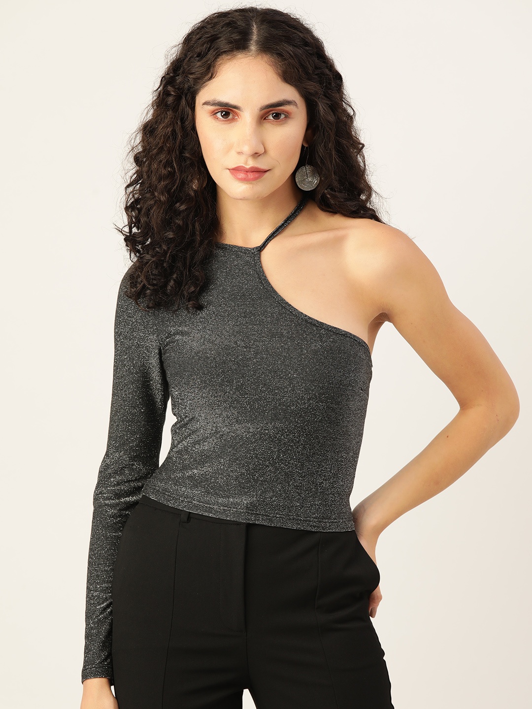 

Koton Black Shimmer One Shoulder Top