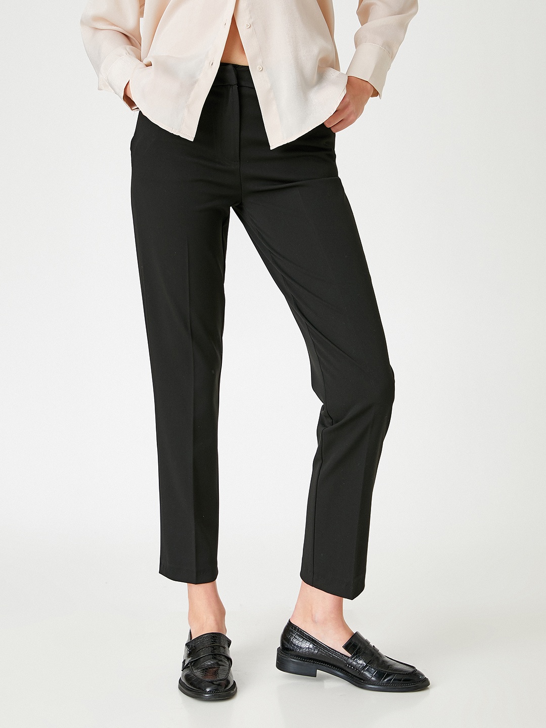 

Koton Women Black Solid Cropped Formal Trousers