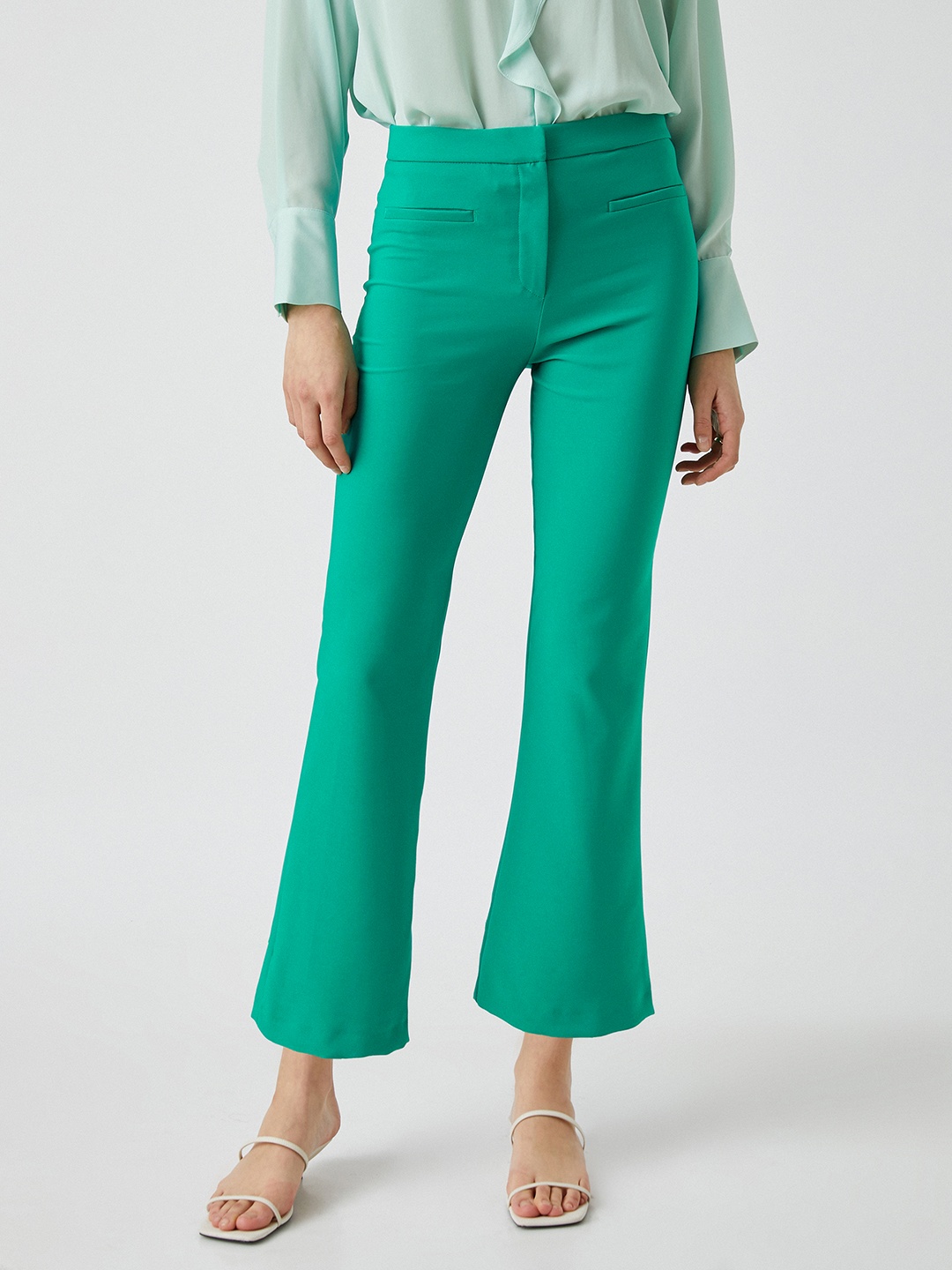 

Koton Women Green Solid Bootcut Trousers