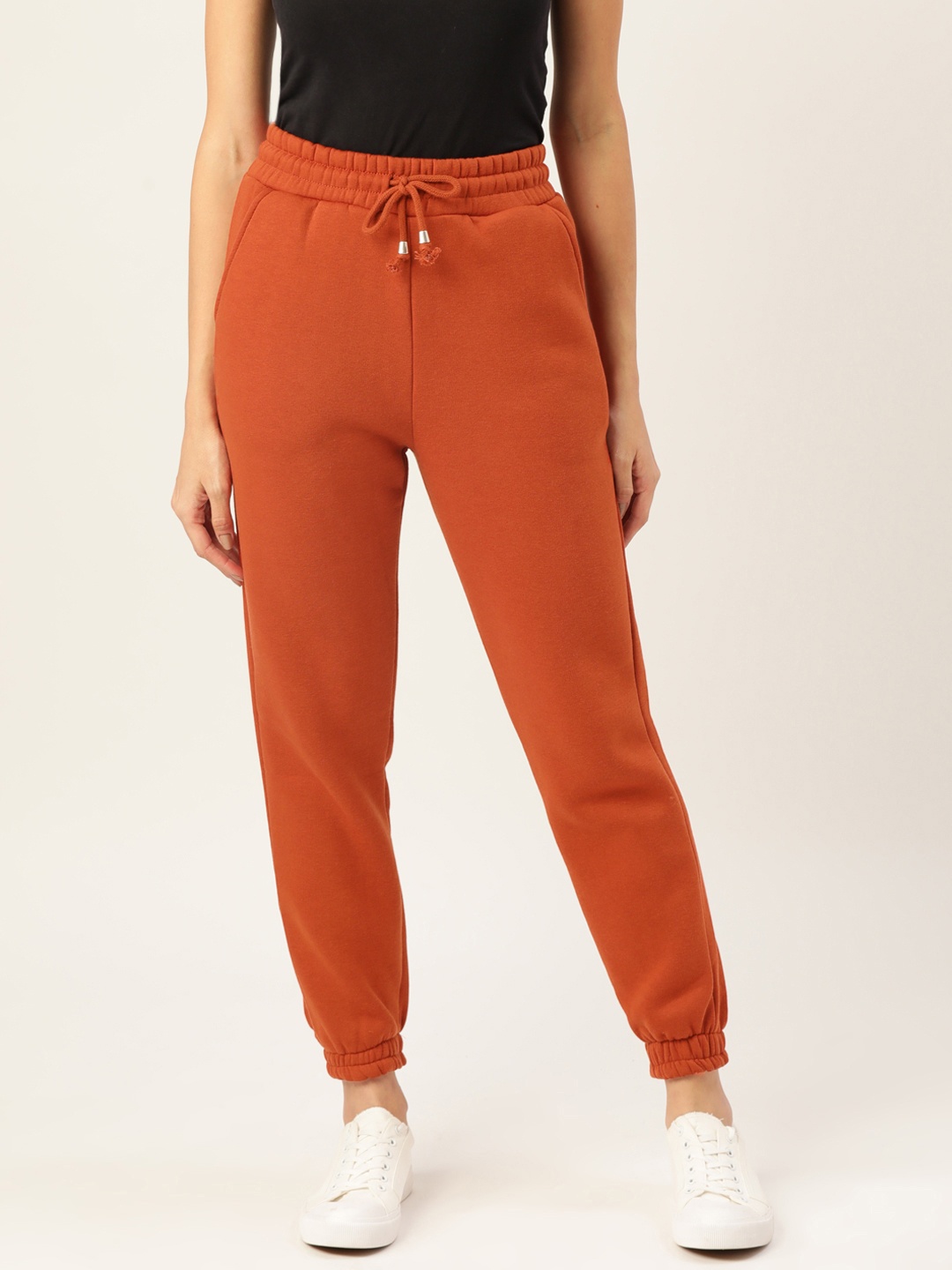 

Koton Women Rust Orange Solid Knitted Joggers