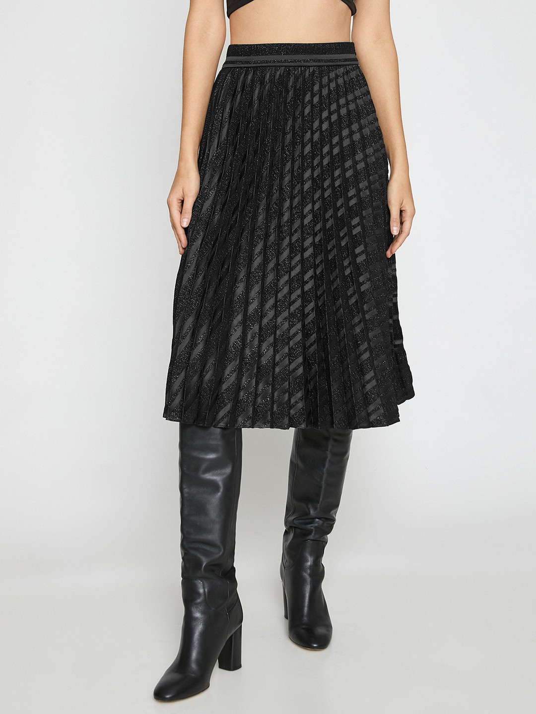 

Koton Women Black Accordion Pleated A-Line Skirt