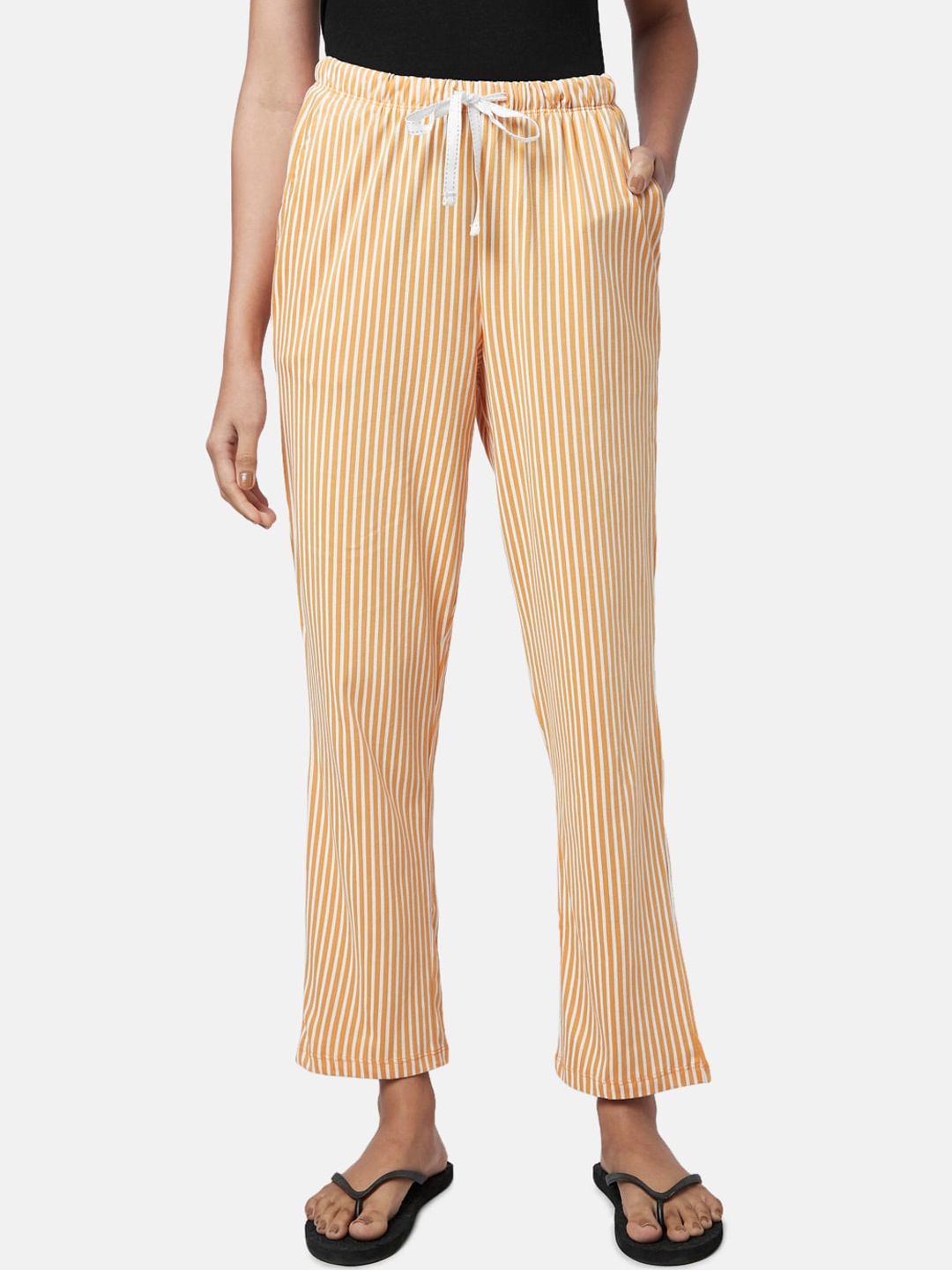 

Dreamz by Pantaloons Women Striped Lounge Pants, Orange