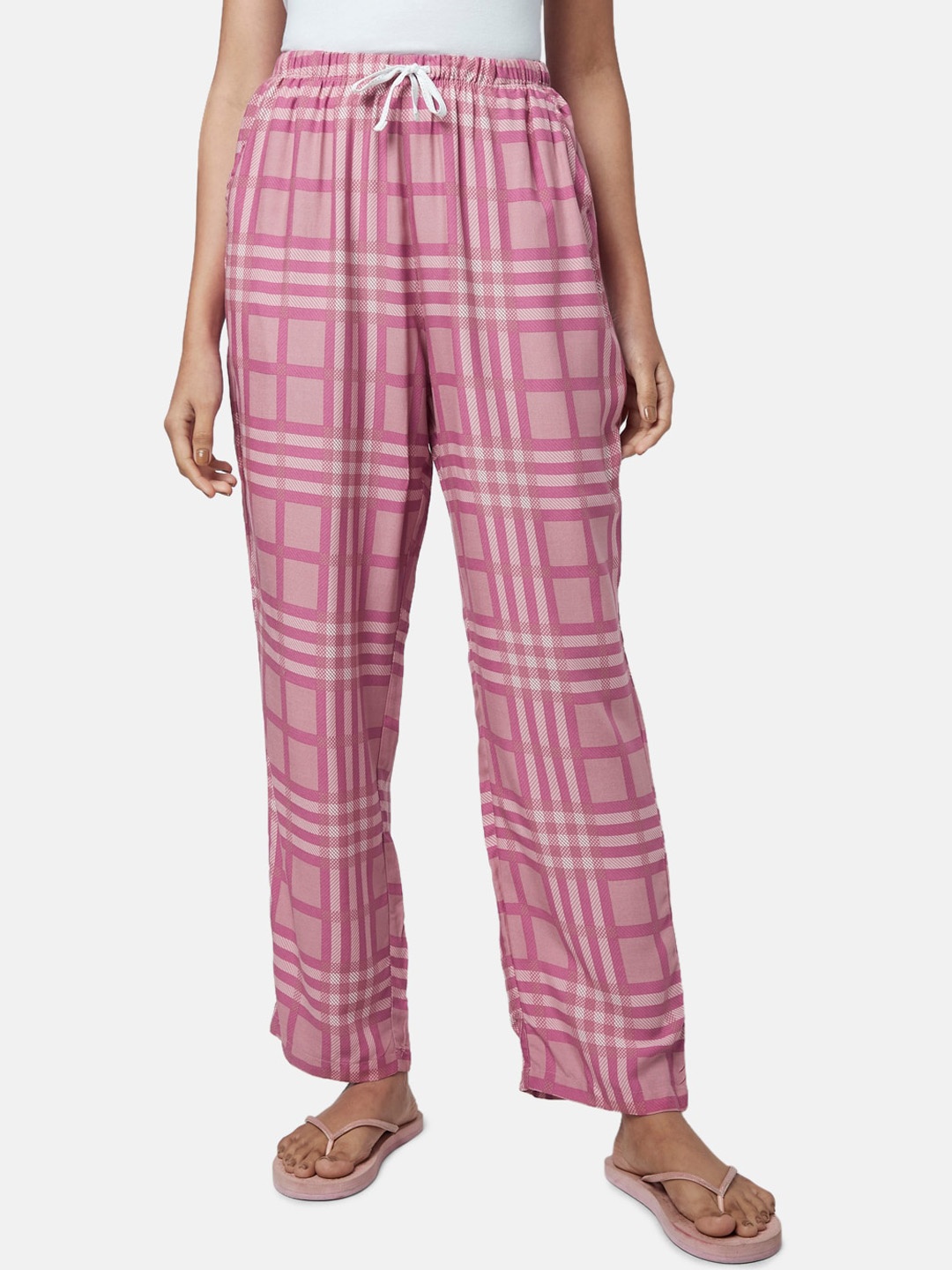 

Dreamz by Pantaloons Women Pink Checked Lounge Pants