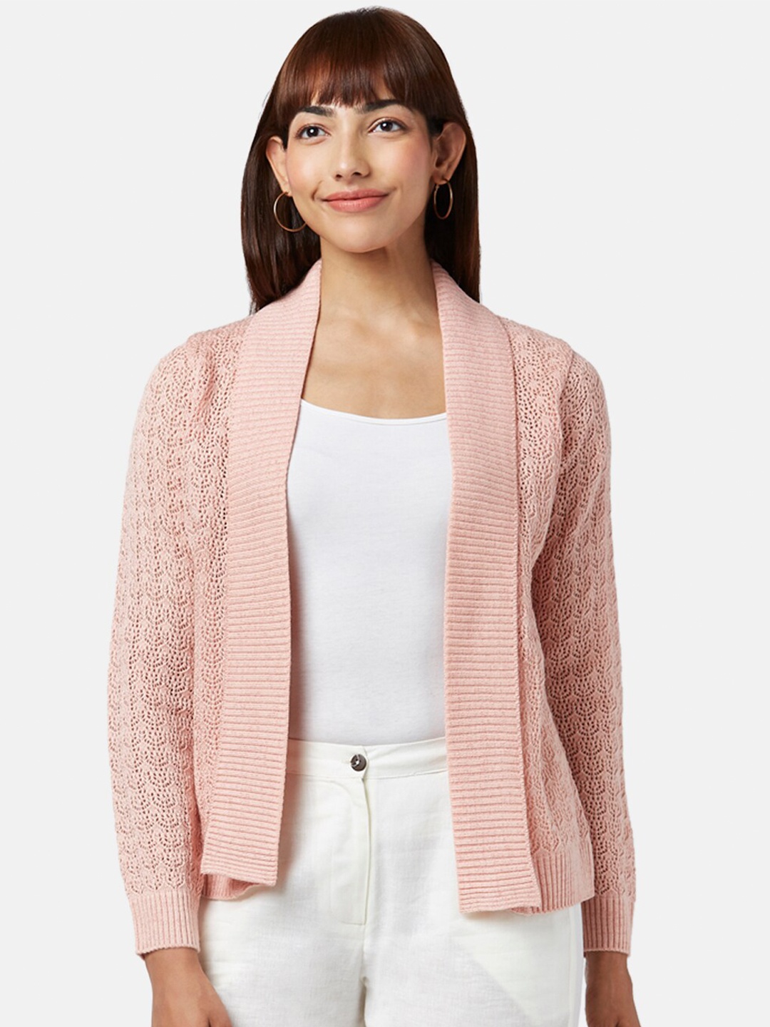 

AKKRITI BY PANTALOONS Women Pink Self Design Shrug