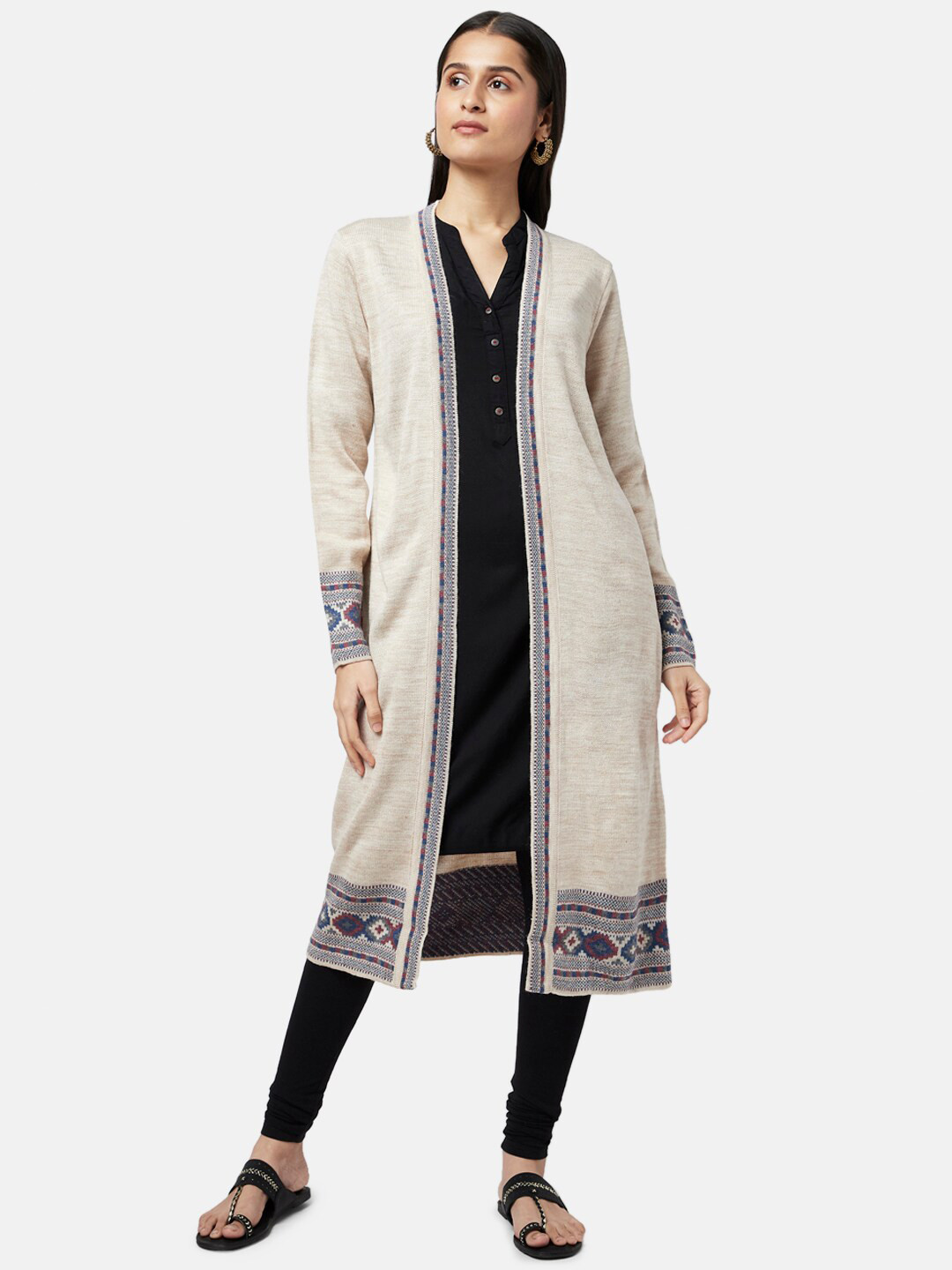 

RANGMANCH BY PANTALOONS Women Off White Longline Shrug