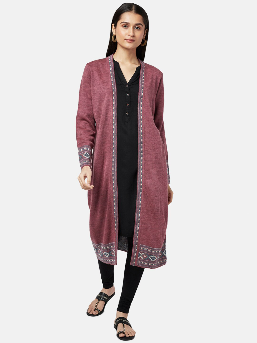 

RANGMANCH BY PANTALOONS Women Purple & Grey Longline Shrug