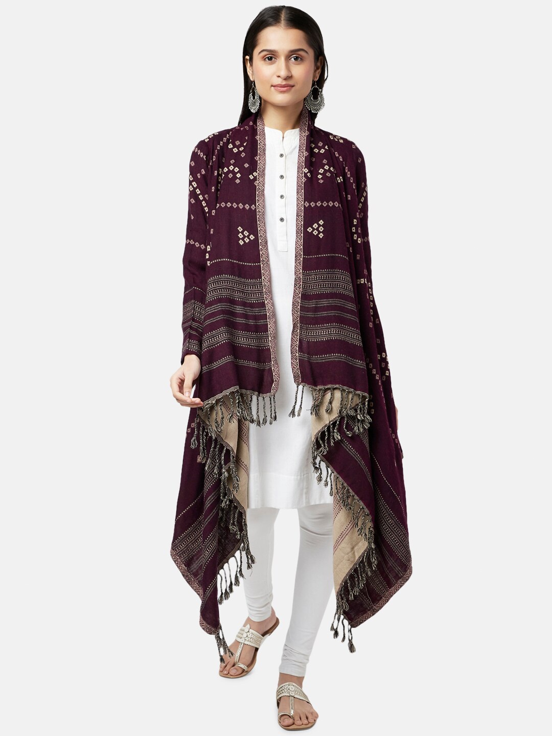 

RANGMANCH BY PANTALOONS Women Purple & Grey Printed Ethnic Longline Shrug