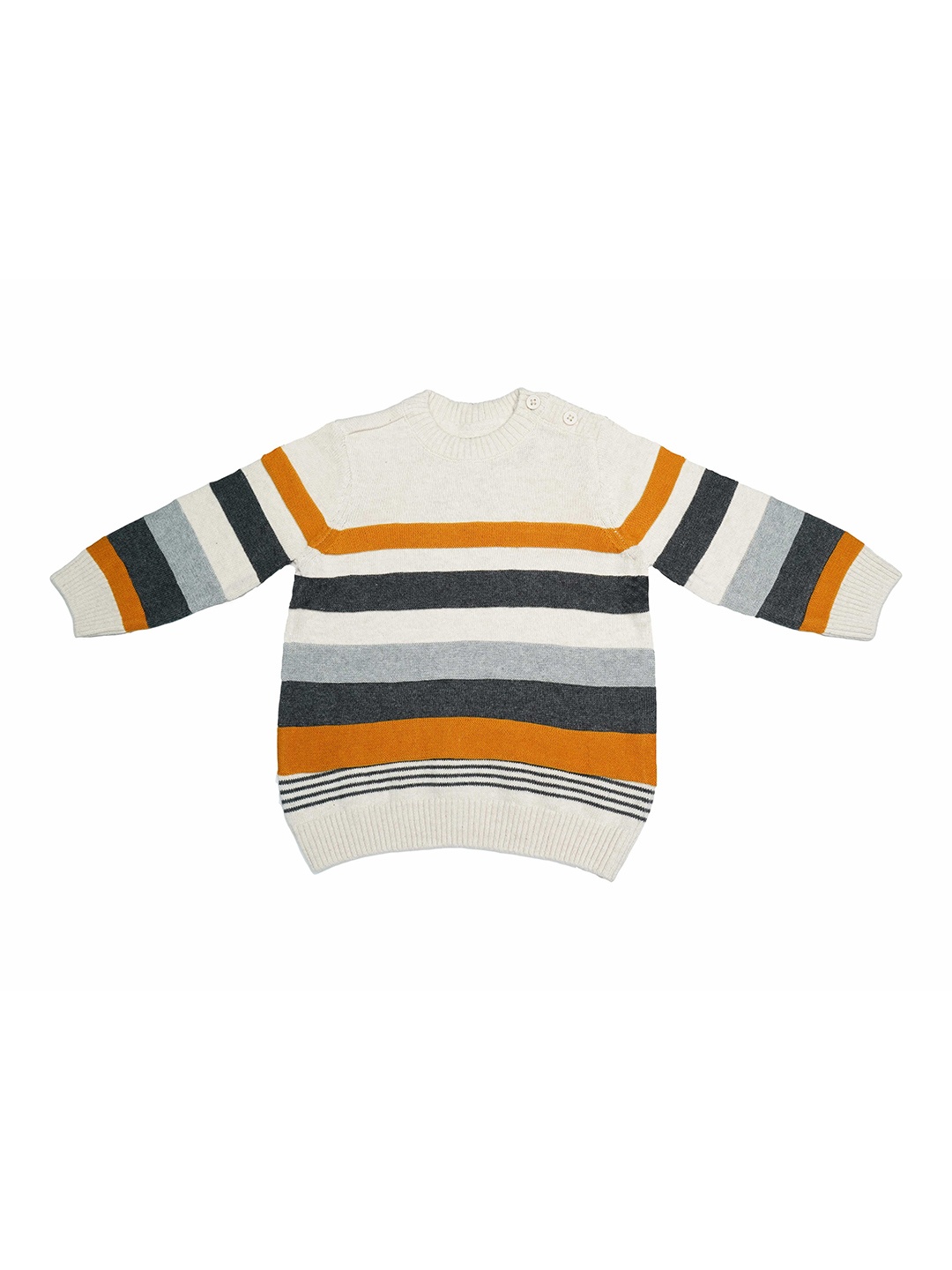 

LASNAK Girls Off White & Black Striped Sweater