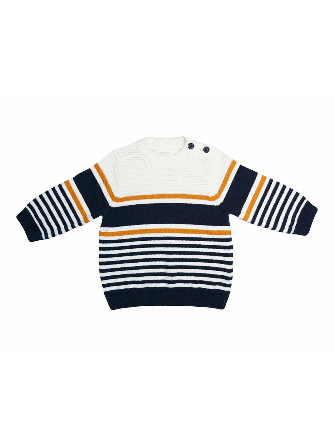 

LASNAK Girls White & Black Striped Striped Pullover
